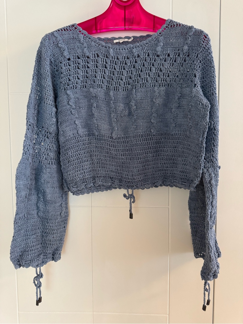 Women's Cropped Crochet Sweater - Dusty Blue - NEW - Size M